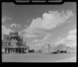 An airplane of QES (Qantas Empire Airways), at Archerfield Airport, Bird of Paradise service to Brisbane, Queensland, Australia