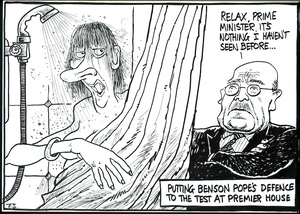 Putting Benson-Pope's defence to the test at Premier House. "Relax, Prime Minister, it's nothing I haven't seen before..." 1 March, 2006.