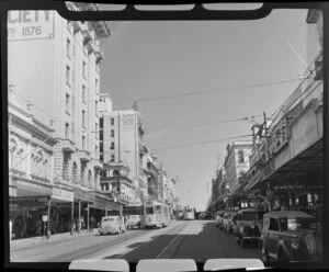 Queen St, Brisbane, Queensland, Australia, buildings including His Majesty's Theatre, on right