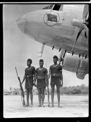 Three members of the Buka Island Native Police, at the airstrip, Buka Island, Bougainville, Papua New Guinea