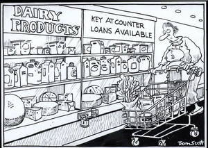 'Dairy products. Key at counter. Loans available'. 1 May, 2008