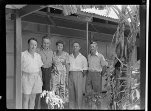 New Zealanders in Berrimah, Darwin, Australia, including from left J S Williams (Christchurch), J Smith (Christchurch), Mrs Hill (Christchurch), G Edgecombe (Taranaki), and H Johnstone (Christchurch)