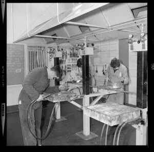 Student using welding equipment at the Central Institute of Technology, Petone, Wellington