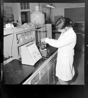 Student using laboratory equipment at the Central Institute of Technology, Petone, Wellington