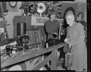 R.N.Z.A.F., Engineering Branch display stand, Battle of Britain week exhibition at the Town Hall, unknown location