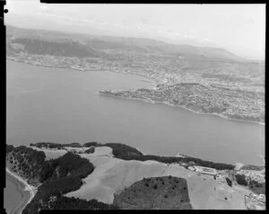 Aerial view of Wellington from above Miramar Peninsula