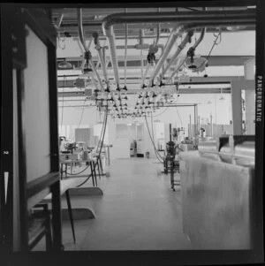 Massey University building interior showing pipes and conduits, Palmerston North