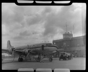 Trans Australia Airlines aircraft getting refueled, Adelaide airport