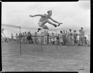 Air Force sports day, Mr Bridge of Ohakea winning 120 yds hurdles