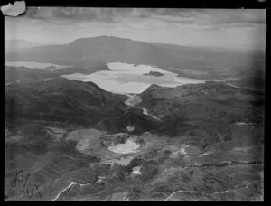 Waimangu crater, with Lake Rotomahana beyond and Mount Tarawera on skyline