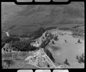 Sawmill and clearing amongst the pine plantations, Atiamuri, Taupo district