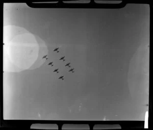 Royal New Zealand Air Command RAC Pageant at Mangere, de Havilland Mosquito aircraft flying in formation