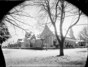 University of Canterbury, at the intersection of Rolleston Avenue and Worcester Street, Christchurch, after snow