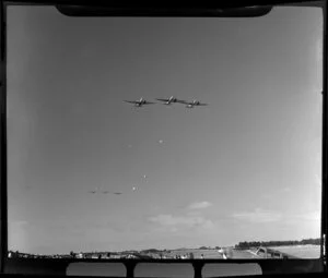 Royal New Zealand Air Command RAC Pageant at Mangere, Douglas Dakota aircraft dropping supplies by parachute