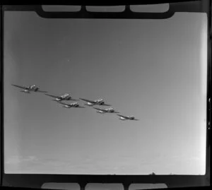 Royal New Zealand Air Command RAC Pageant at Mangere, Douglas Dakota aircraft flying in formation