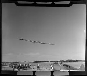 Royal New Zealand Air Command RAC Pageant at Mangere, 41 Transport Squadron Douglas Dakota aircraft flying in formation