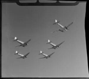 Royal New Zealand Air Command RAC Pageant at Mangere, 41 Transport Squadron Douglas Dakota aircraft flying in formation