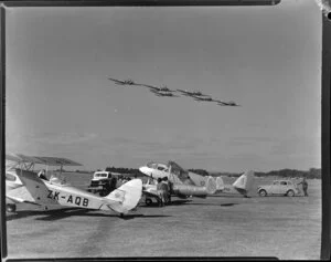 Royal New Zealand Air Command RAC Pageant at Mangere, Douglas Dakota aircraft flying in formation