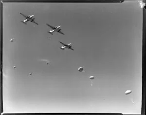 Royal New Zealand Air Command RAC Pageant at Mangere, 41 Transport Squadron dropping supplies by parachute