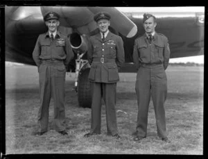 Crew of Dakota aircraft, from left Flight Sergeant J E Beale, Squadron Leader J C Murray, Flying Officer A D Meyer