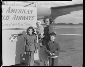 Mrs Adrienne Anderson with her children Elizabeth, Samuel and Francisca Anderson, passengers on Pan American World Airways
