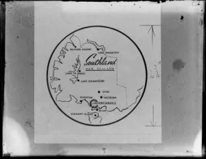 Sketch of map of Southland, for the Whites Aviation Southland booklet