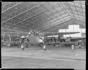 New Zealand National Airways Corporation De Havilland Dominie airplane Tikaka, in hangar, Palmerston North airport