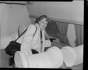 Miss New Zealand, Mary Woodward on board an aircraft