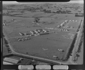 Unidentified long, low buildings near a small subdivision, Papatoetoe, Auckland