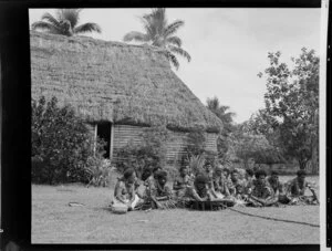 Male performers preparing the kava at the meke, Lautoka, Fiji