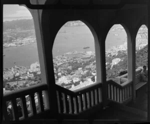 View of the city and harbour from Barker Road's Peak Tram station, Hong Kong