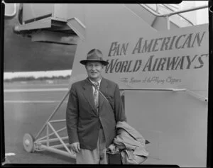 Mr J Spring, passenger Pan American World Airways Clipper aircraft