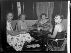 Four unidentified women playing cards in Northern Hotels, Tavua, Fiji