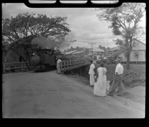 Sugar cane laden train crossing the bridge, Ba, Fiji