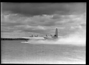 Tasman Empire Airways Ltd Short Solent flying boat RMA Ararangi ZK-AMM arriving in Auckland