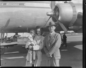 Mr and Mrs Davidson with their child, passengers Pan American World Airways Clipper Monsoon