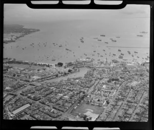 City Centre, Singapore, looking towards Singapore Strait, including Singapore River, Victoria Theatre and Concert Hall, City Hall, and General Post Office