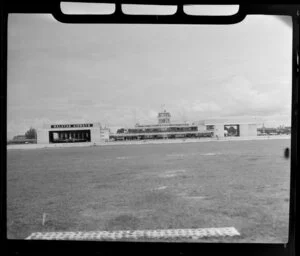 Kallang Airport, Singapore, featuring a Malayan Airways Limited Hangar, terminal building and the control tower