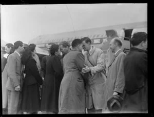 Members of the Mormon Church being welcomed at Whenuapai Airport