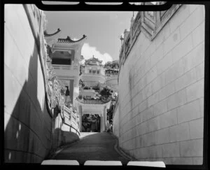 Path leading up the hill to a pagoda gate, Tiger Balm Garden (Aw Boon Haw Garden), Hong Kong