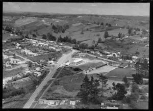 Browns Bay, North Shore City, Auckland, featuring Browns Bay Primary School and including houses and new development encroaching on farmland