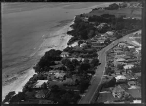 Coastal view of Takapuna, North Shore City, Auckland, including Clifton Road, Wilson Home and Takapuna Grammar School grounds