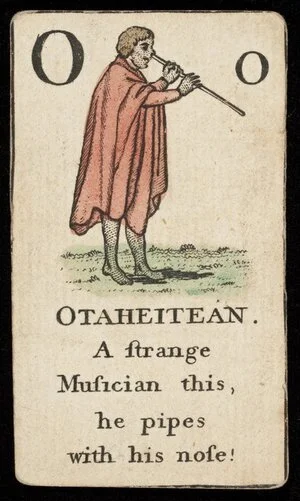 Artist unknown :O; Otaheitean, a strange musician this, he pipes with his nose! [London, ca 1790]