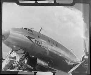 The nose of British Overseas Airways Corporation Lockheed L-749 Constellation (G-ALAN) aircraft Beaufort, Kallang Airport, Singapore