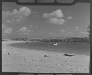 Sunbathers and swimmers at a beach, Norfolk Island