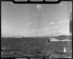 Sydney Harbour Bridge from Rose Bay, Sydney, Australia, including small boat