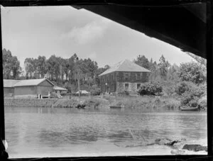 View of the Stone Store, Kerikeri, from under a bridge, Northland