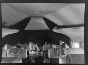 Interior of the British Overseas Airways Corporation Canadair Argonaut, on the Dragon route from Hong Kong to Singapore