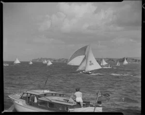 18 footer yacht race, 100th Anniversary Day regatta, Auckland Harbour