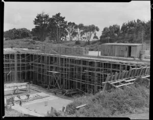 Part three of a three part panorama of Mt Albert Reservoir, Auckland, which is under construction by Williamson Construction Company